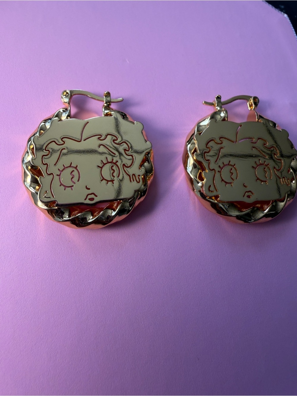 Gold Betty Boop Portrait Hoop Earrings - Women's Jewelry